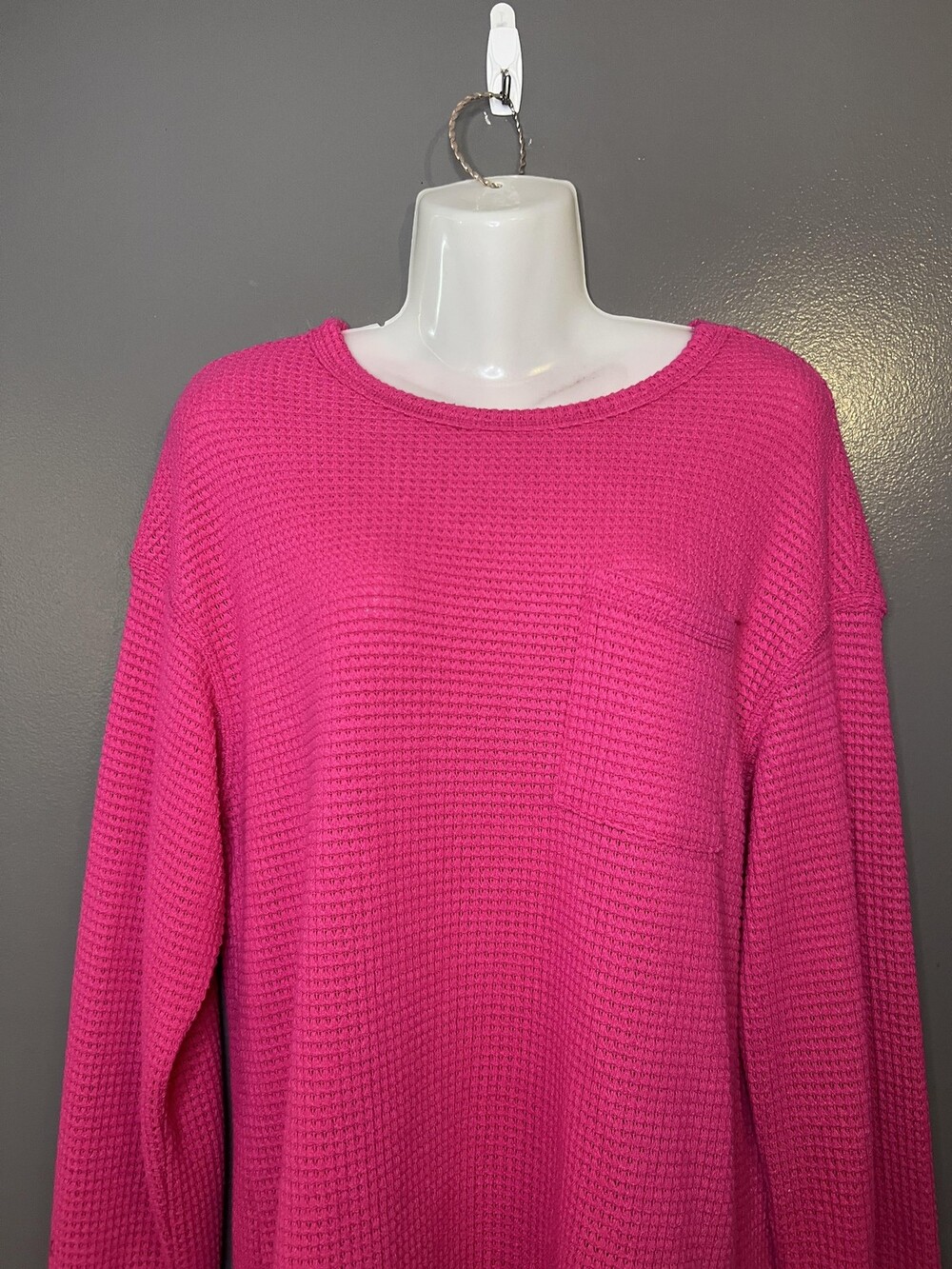 Dokotoo Sweater Womens Medium Pink Waffle Knit Long Sleeve Pocket Pullover